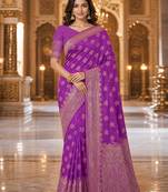 Purple Jacquard silk blend Rich Woven Zari Border Traditional Saree With Unstitched Blouse Piece