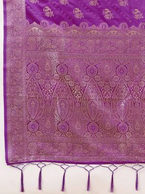 Purple Jacquard silk blend Rich Woven Zari Border Traditional Saree With Unstitched Blouse Piece 5