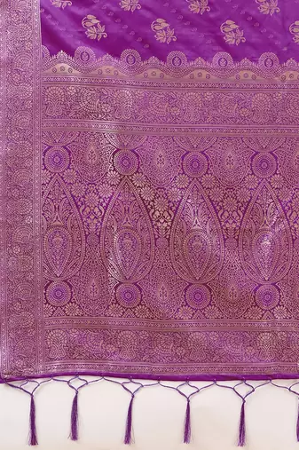 Purple Jacquard silk blend Rich Woven Zari Border Traditional Saree With Unstitched Blouse Piece