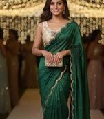 Green Color sequence Handwork Silk Blend Saree