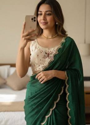 green sequence handwork silk blend saree 2