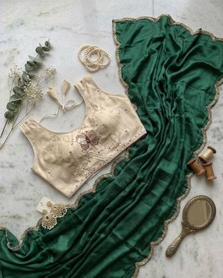 green sequence handwork silk blend saree 3