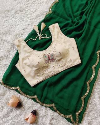 green sequence handwork silk blend saree 5
