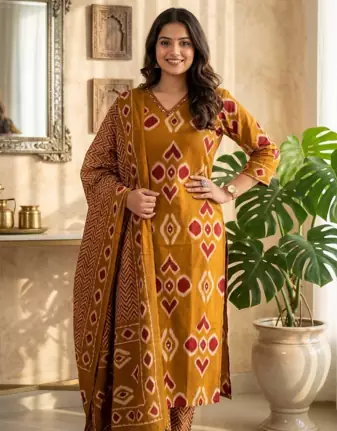 Elegant Pure Cotton Printed Suit Set with matching pant & soft dupatta