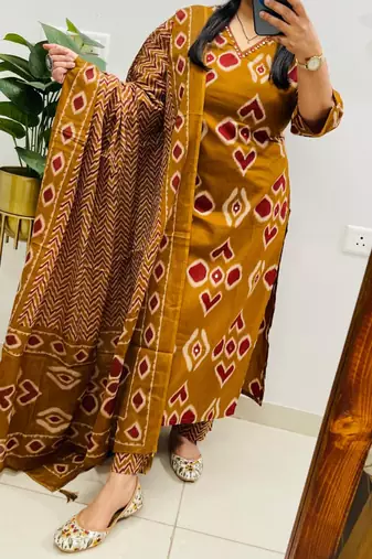 Elegant Pure Cotton Printed Suit Set with matching pant & soft dupatta