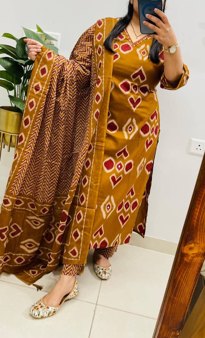 Elegant Pure Cotton Printed Suit Set with matching pant & soft dupatta