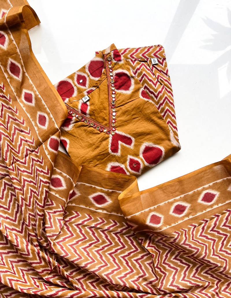 Elegant Pure Cotton Printed Suit Set with matching pant & soft dupatta