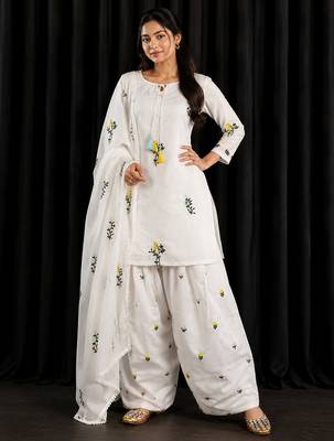 Elegant mull chanderi kurti farshi salwar set with dupatta 1