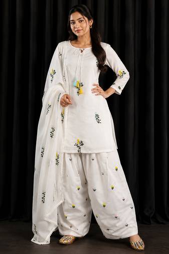 Elegant mull chanderi kurti farshi salwar set with dupatta
