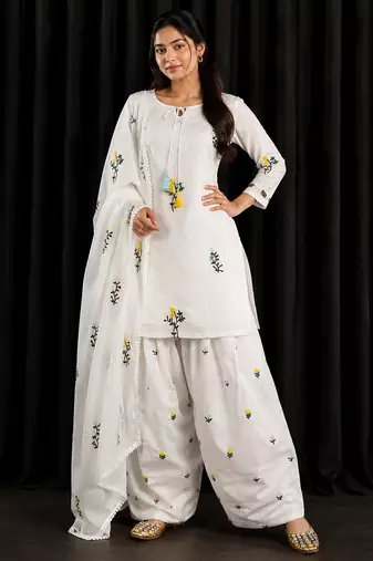 Elegant mull chanderi kurti farshi salwar set with dupatta