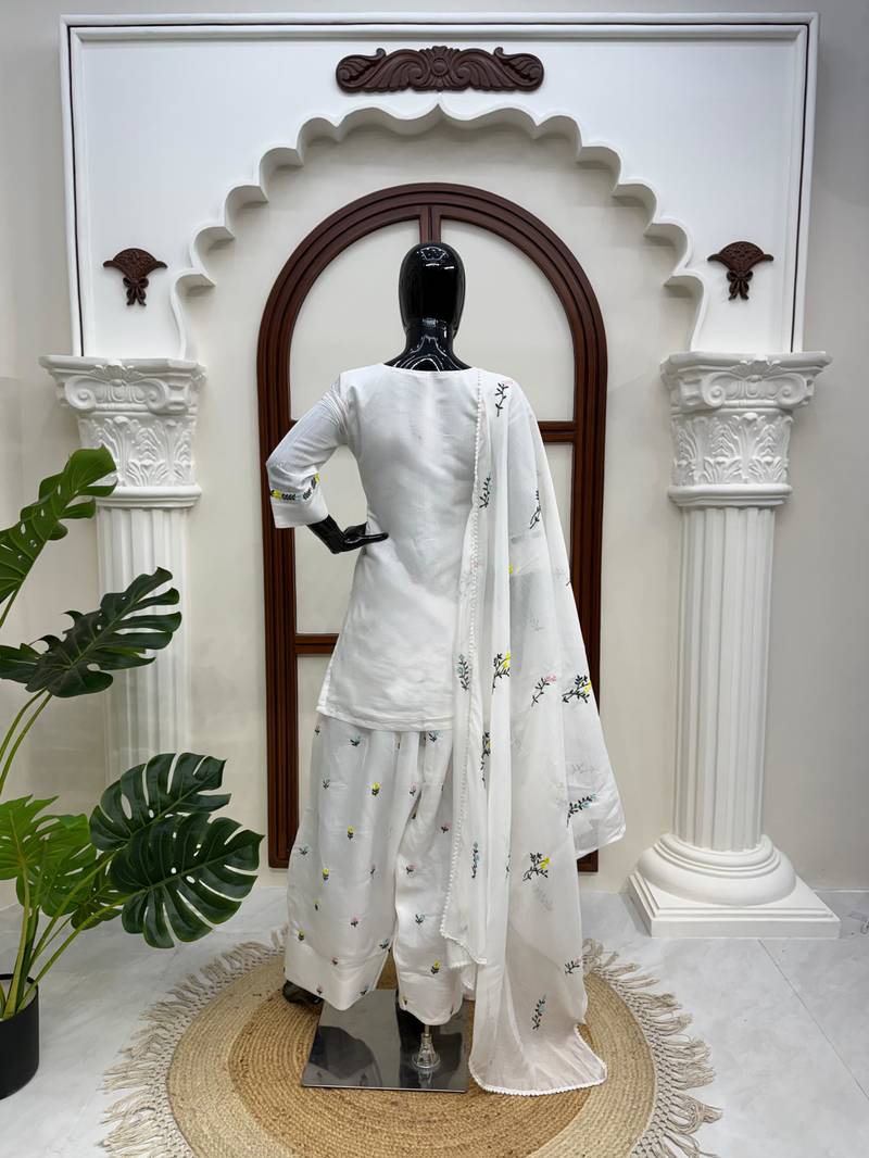 Elegant mull chanderi kurti farshi salwar set with dupatta