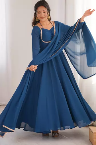 Tranding foux georgette dori work tealblue readymade ethnic gown