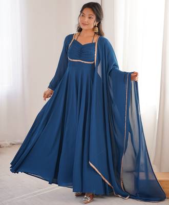 Tranding foux georgette dori work tealblue readymade ethnic gown 2