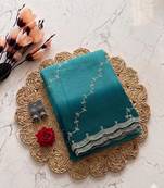 Teal Color embroidery work Chiffon Saree