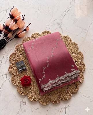 Pink Color embroidery work Chiffon Saree 2