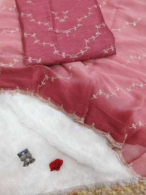 Pink Color embroidery work Chiffon Saree 3