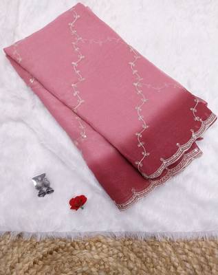 Pink Color embroidery work Chiffon Saree 4