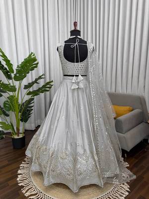 light grey jatan silk thread sequin lehenga choli set 5