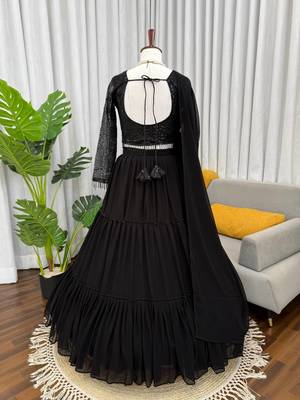 black georgette thread sequin lehenga choli set 5