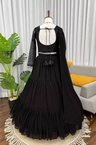 black georgette thread sequin lehenga choli set