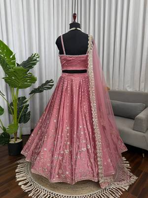 onion pink jatan silk coding sequin lehenga choli set 5