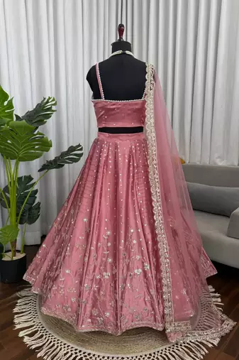 onion pink jatan silk coding sequin lehenga choli set