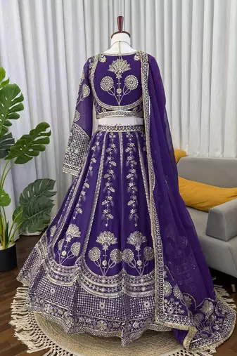 royal purple georgette thread sequin lehenga choli set