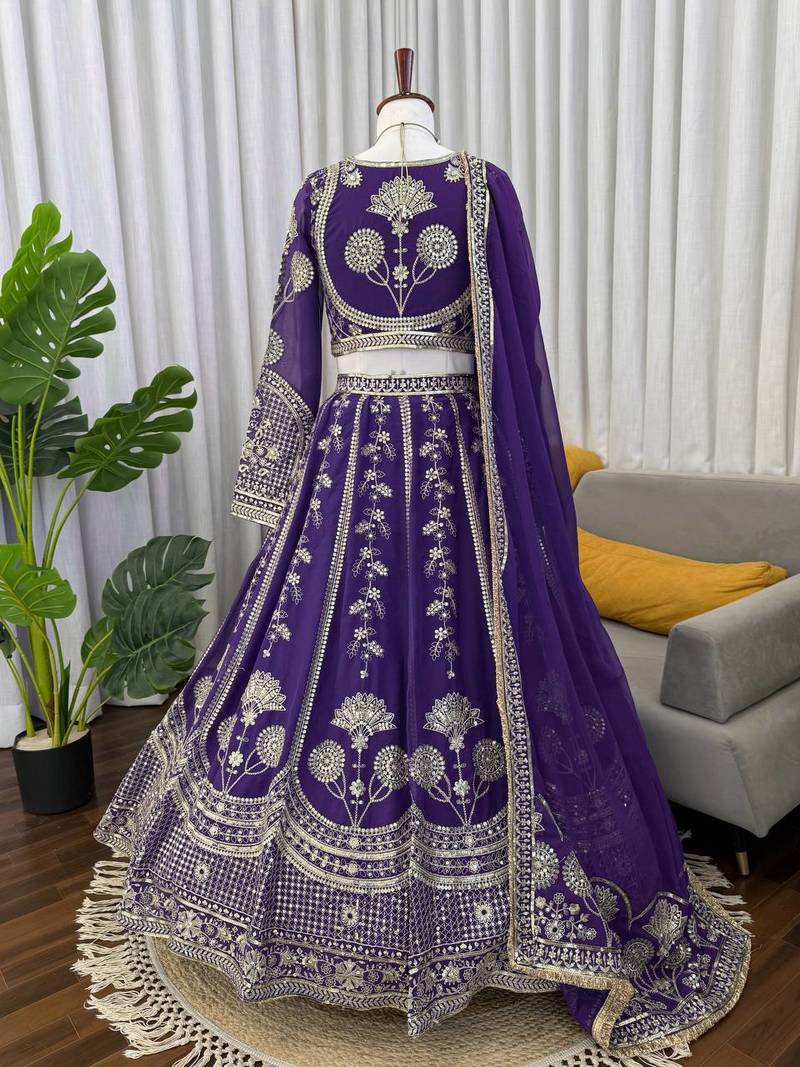 royal purple georgette thread sequin lehenga choli set