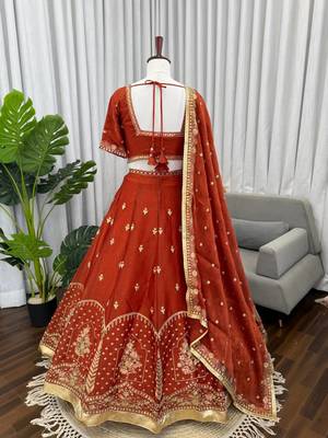 rust orange art silk thread sequin lehenga choli set 5