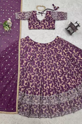 purple jacquard thread sequin lehenga choli set