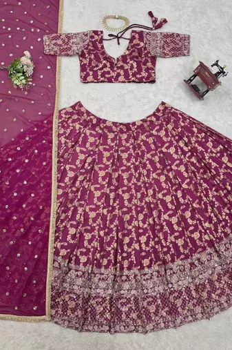 wine jacquard thread sequin lehenga choli set