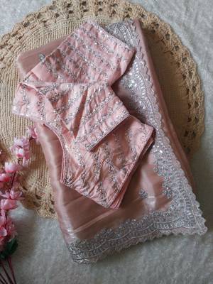Light Pink Color  sequence and zari embroidered Work  Silk Blend Saree 2