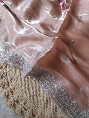 Light Pink Color  sequence and zari embroidered Work  Silk Blend Saree 3