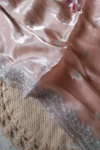Light Pink Color  sequence and zari embroidered Work  Silk Blend Saree