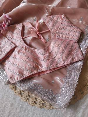 Light Pink Color  sequence and zari embroidered Work  Silk Blend Saree 4