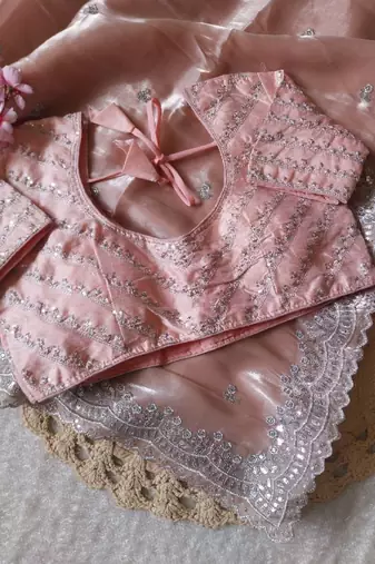 Light Pink Color  sequence and zari embroidered Work  Silk Blend Saree