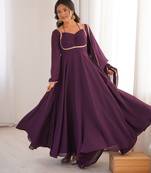 Tranding foux georgette dori work wine readymade ethnic gown