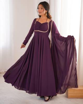 Tranding foux georgette dori work wine readymade ethnic gown 2