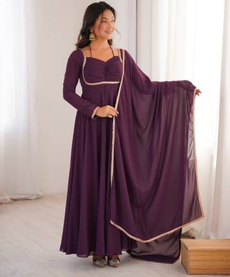Tranding foux georgette dori work wine readymade ethnic gown 3