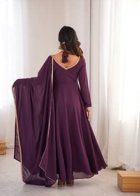 Tranding foux georgette dori work wine readymade ethnic gown 4