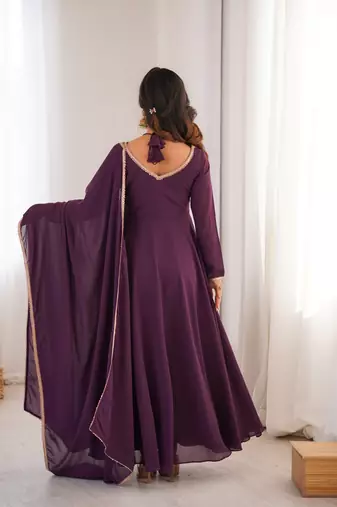  foux georgette dori work wine readymade ethnic gown