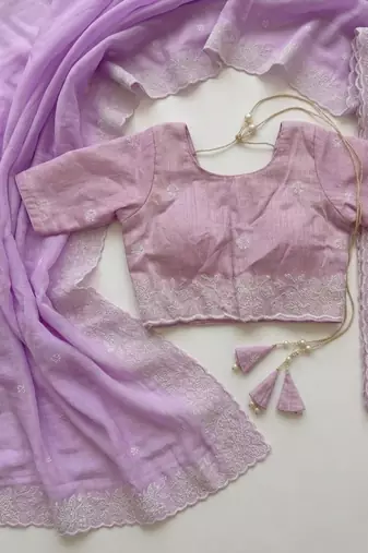 light lavender threadwork butta and border work organza saree