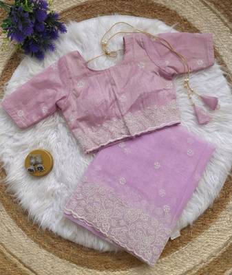 light lavender threadwork butta and border work organza saree 4