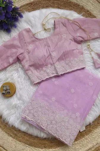 Light Lavender Color ThreadWork Butta And Border Work Organza Saree