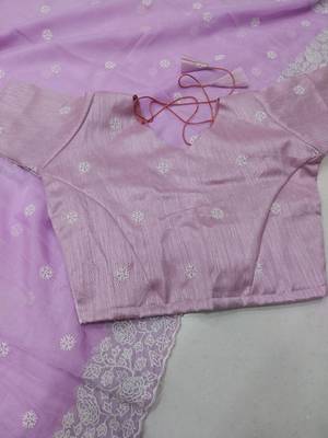 light lavender threadwork butta and border work organza saree 5