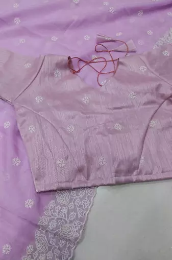 light lavender threadwork butta and border work organza saree