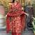 Red Floral Anarkali Frock Style V-Neck Indian Pakistani Salwar Kameez Kurti Pant Dupatta Set