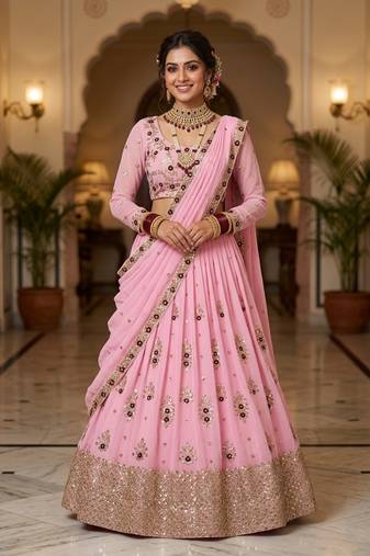 Pink georgette party wear embroidery LEHENGHA CHOLI