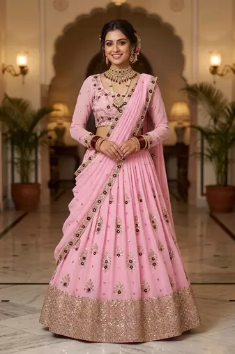 Pink georgette party wear embroidery LEHENGHA CHOLI