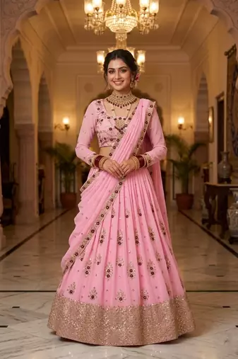 Pink georgette embroidery lehenga CHOLI